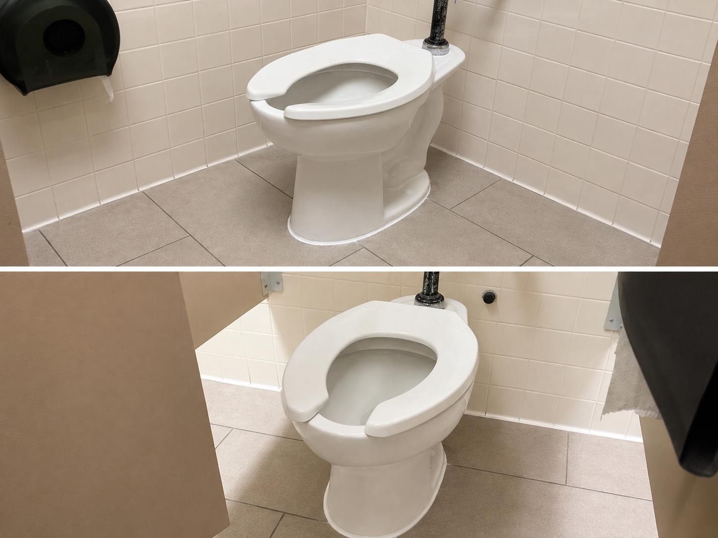 Toilet base recaulked, before and after, Del City, OK