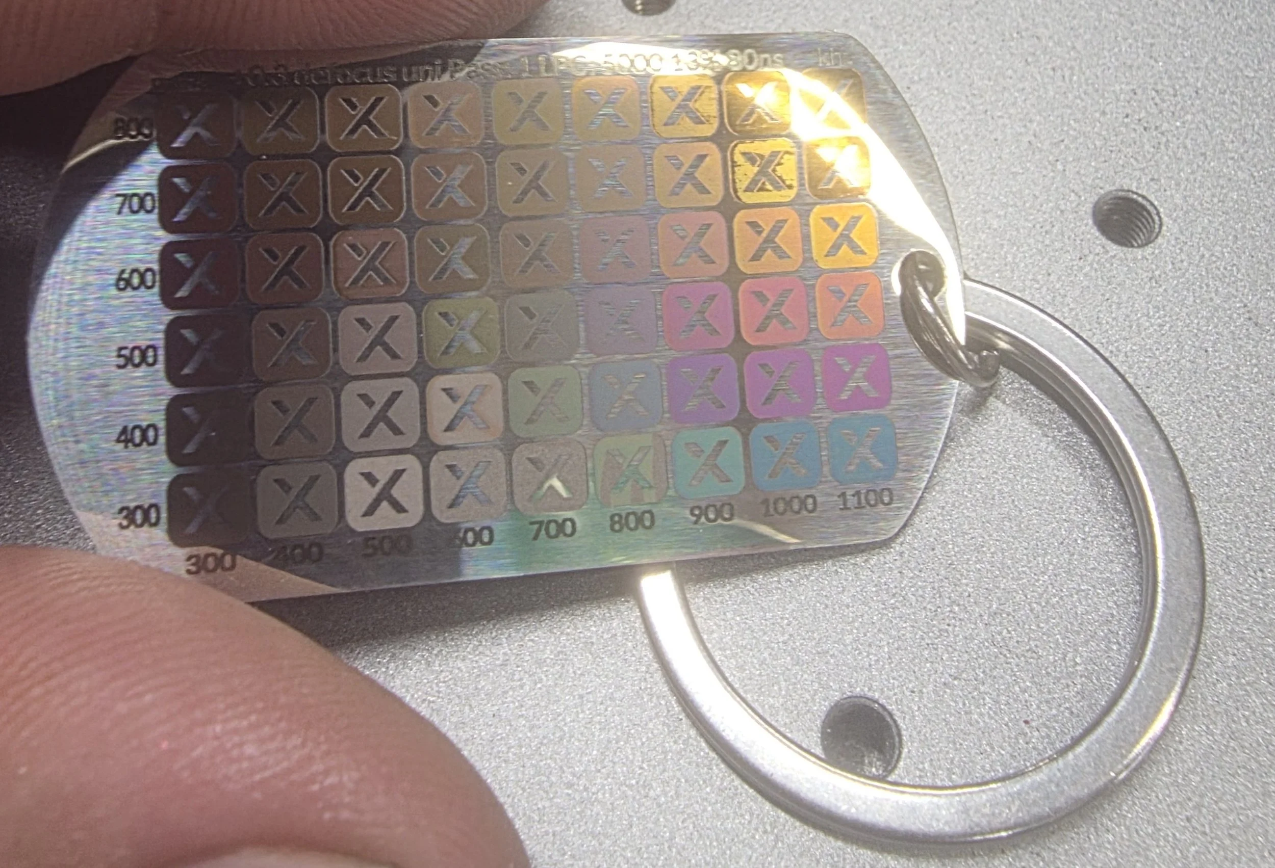 Stainless steel dogtag with colour test grid