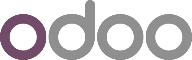 The Odoo logo with purple and gray letters on a black background.
