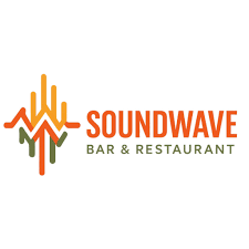 Logo for Soundwave Bar & Restaurant with soundwave design in orange, yellow, and green.