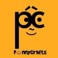 Logo with a smiling face and the text PennyCrafts on an orange background.