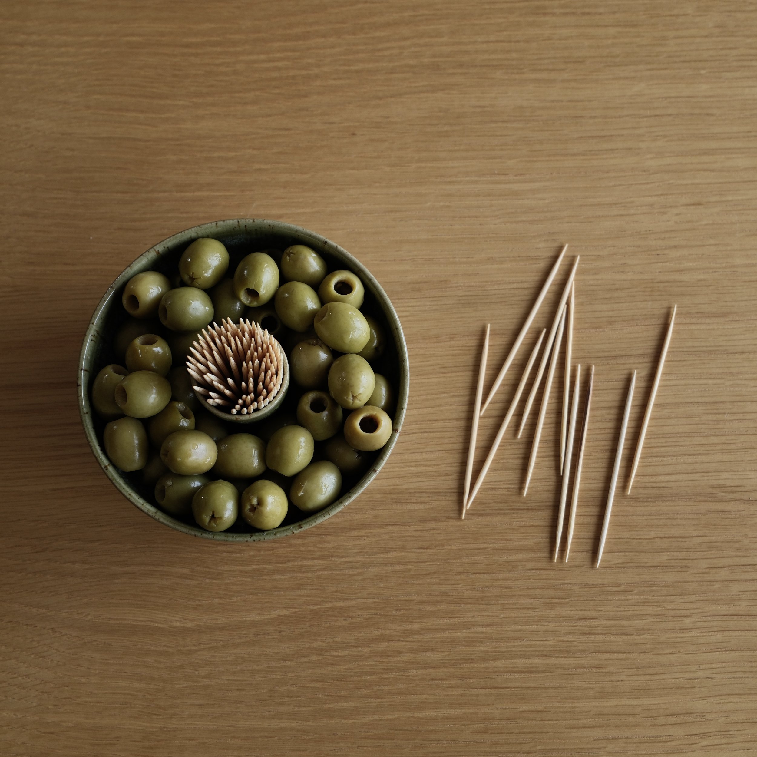 Handmade Stoneware Olive & Cocktail Stick Bowl - Green Nibble Dish