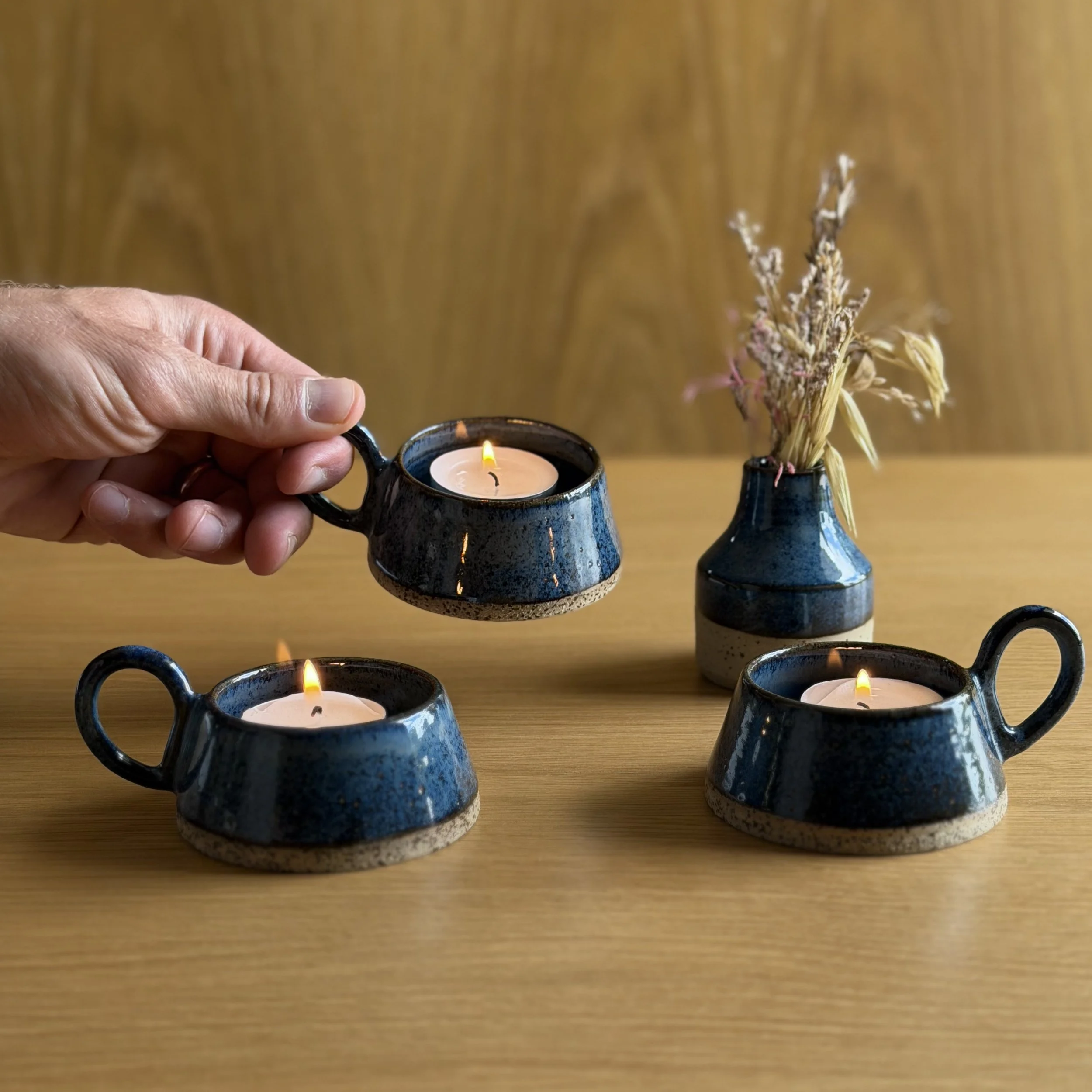 Handmade Tea Light Candle Holders - Blue