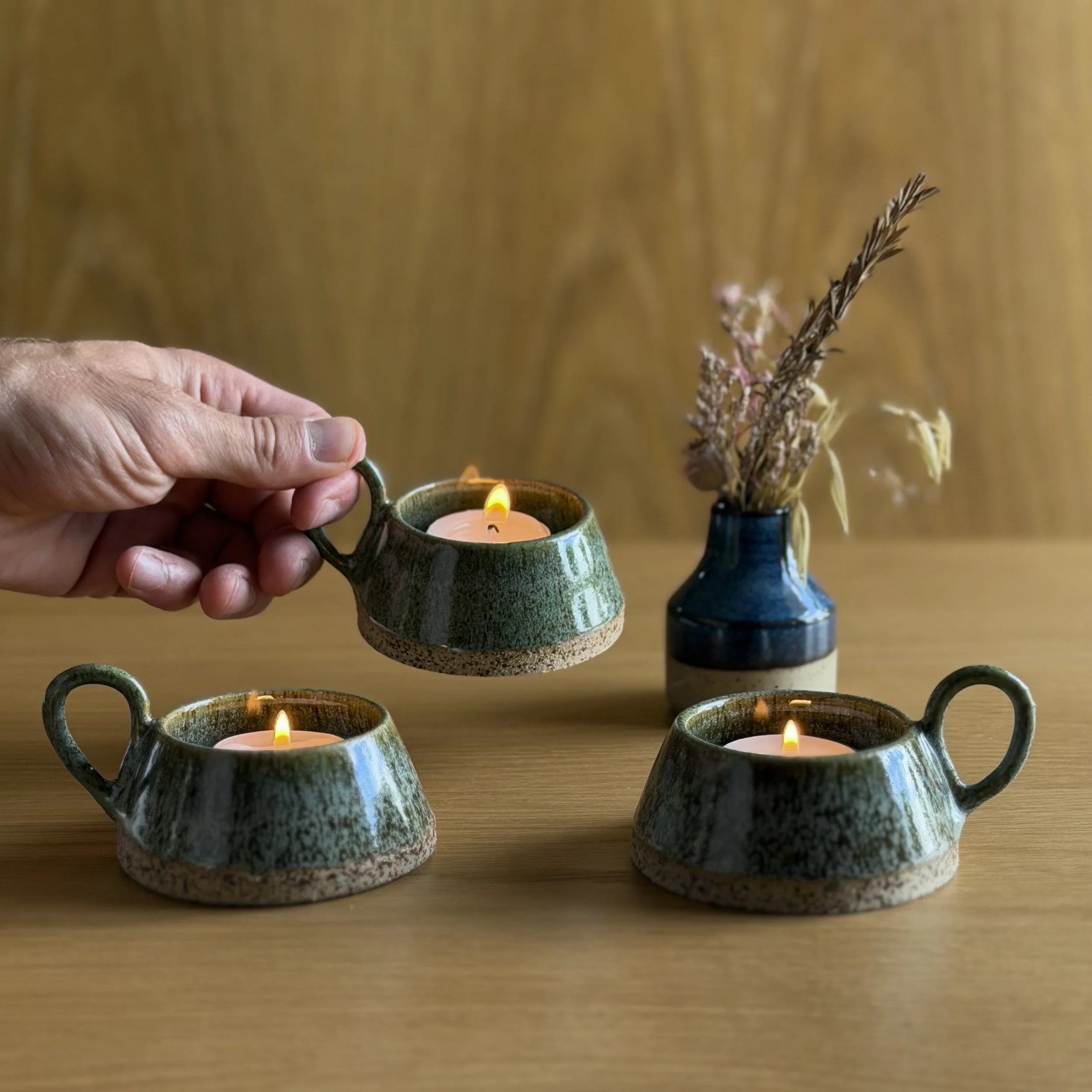 Handmade Tea Light Candle Holders - Green