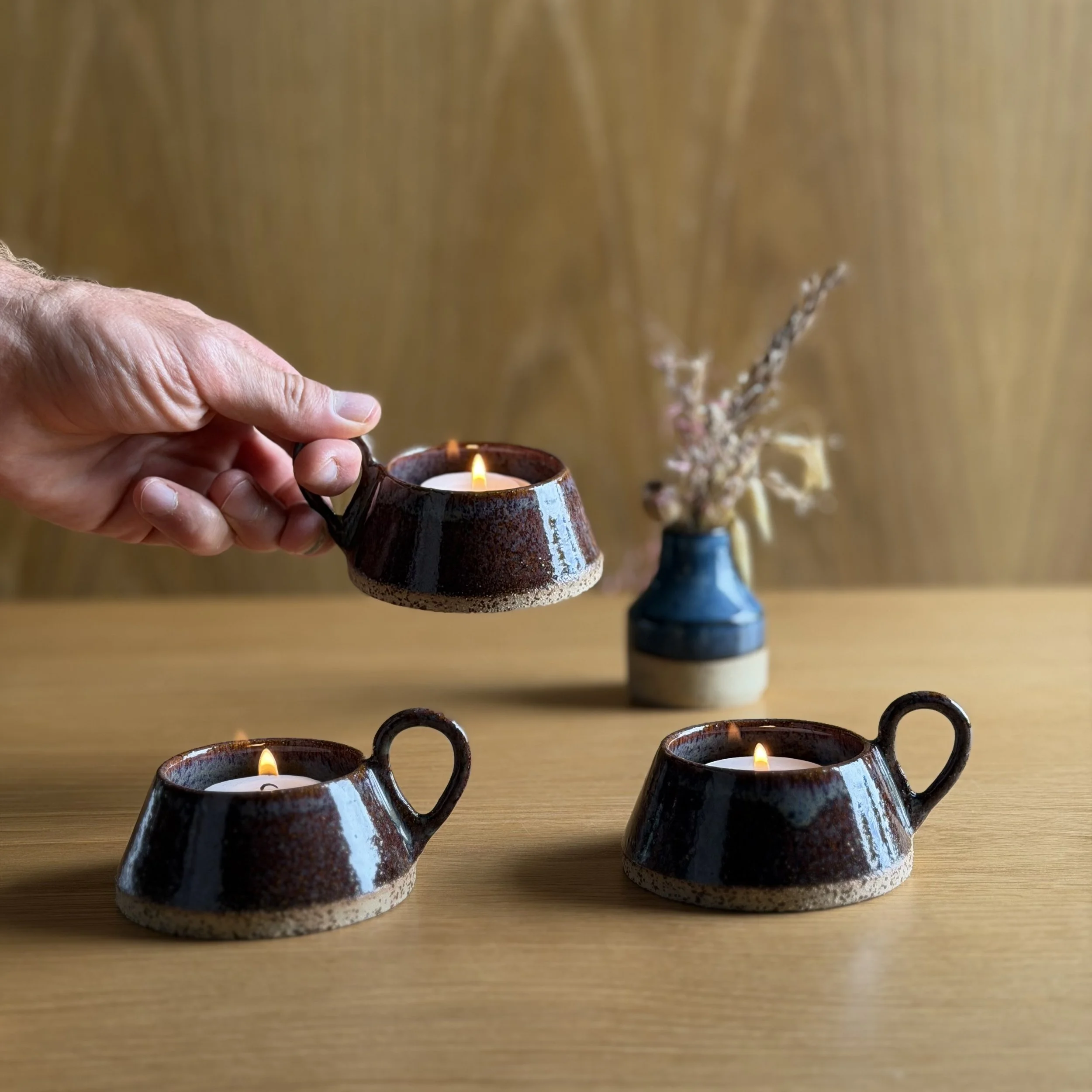Handmade Tea Light Candle Holders - Burgundy