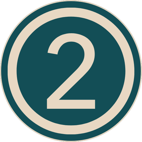 Number 2 inside a dark green circle with a cream-colored border.