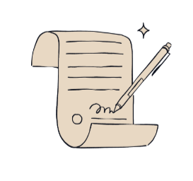 A handwritten letter with a pen resting on it and a small sparkle above, against a black background.