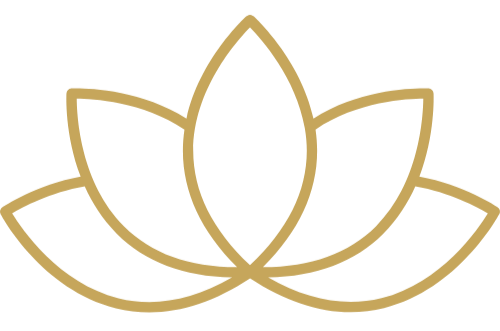 Outline of a stylized lotus flower in gold.
