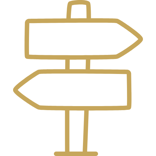 A drawing of a signpost with two directional arrows, one pointing right and one pointing left, in beige color on a black background.