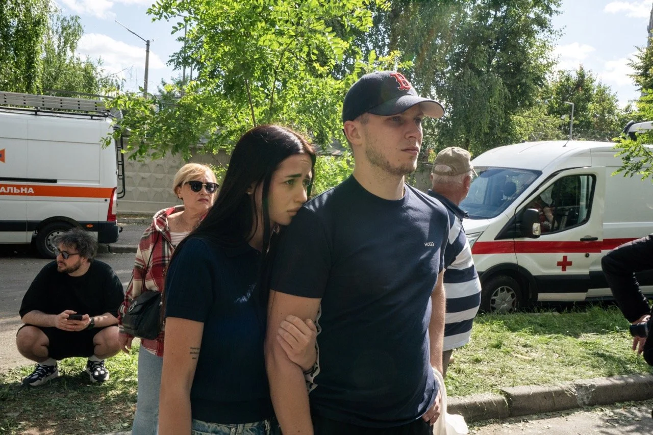 Capturing the aftermath of a Russian missile strike on a residential building in Kyiv's Sheychenkivskyi district on 23rd June 2025. Photograph reproduced with permission of Susan Schulman