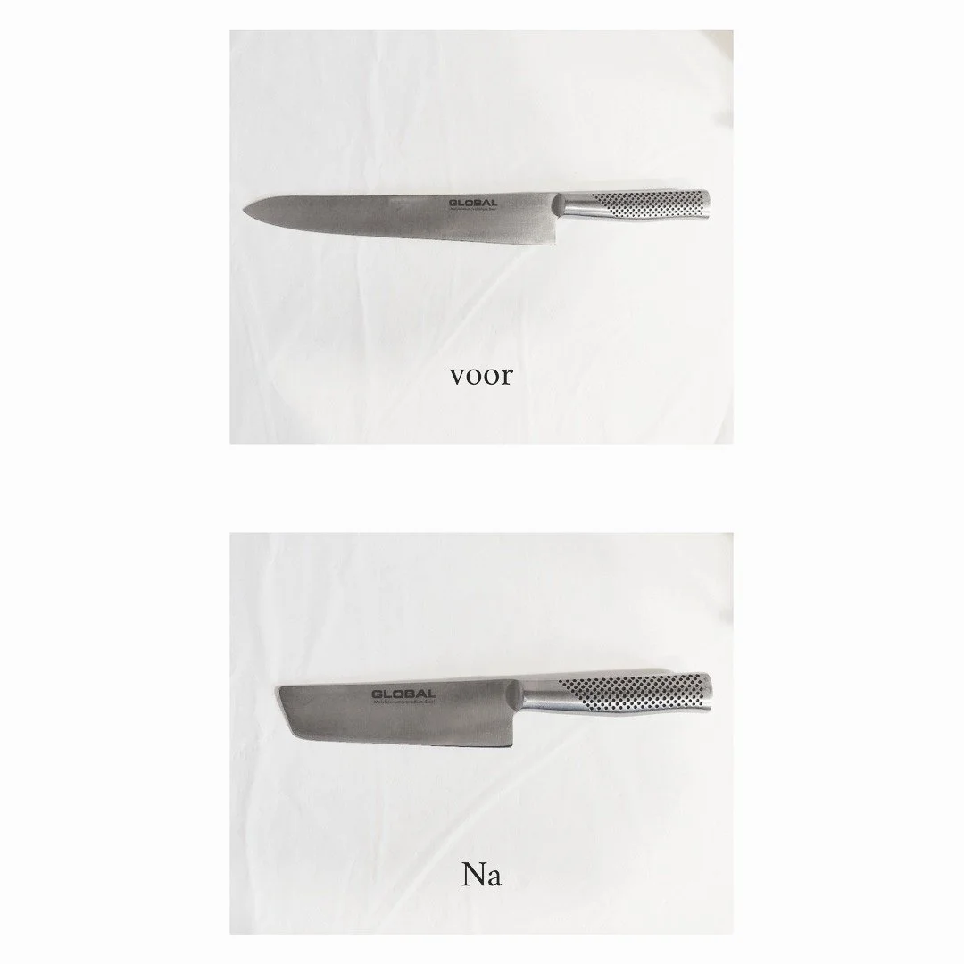 🔪 Van chefmes naar nakiri!

Soms vraagt een klant iets speciaals, en dat is net waar wij van houden. Dit Global-mes kreeg een volledig nieuwe vorm: van een klassiek chefmes tot een strak nakiri mes.

Wil jij ook je messen laten slijpen of aanpassen?