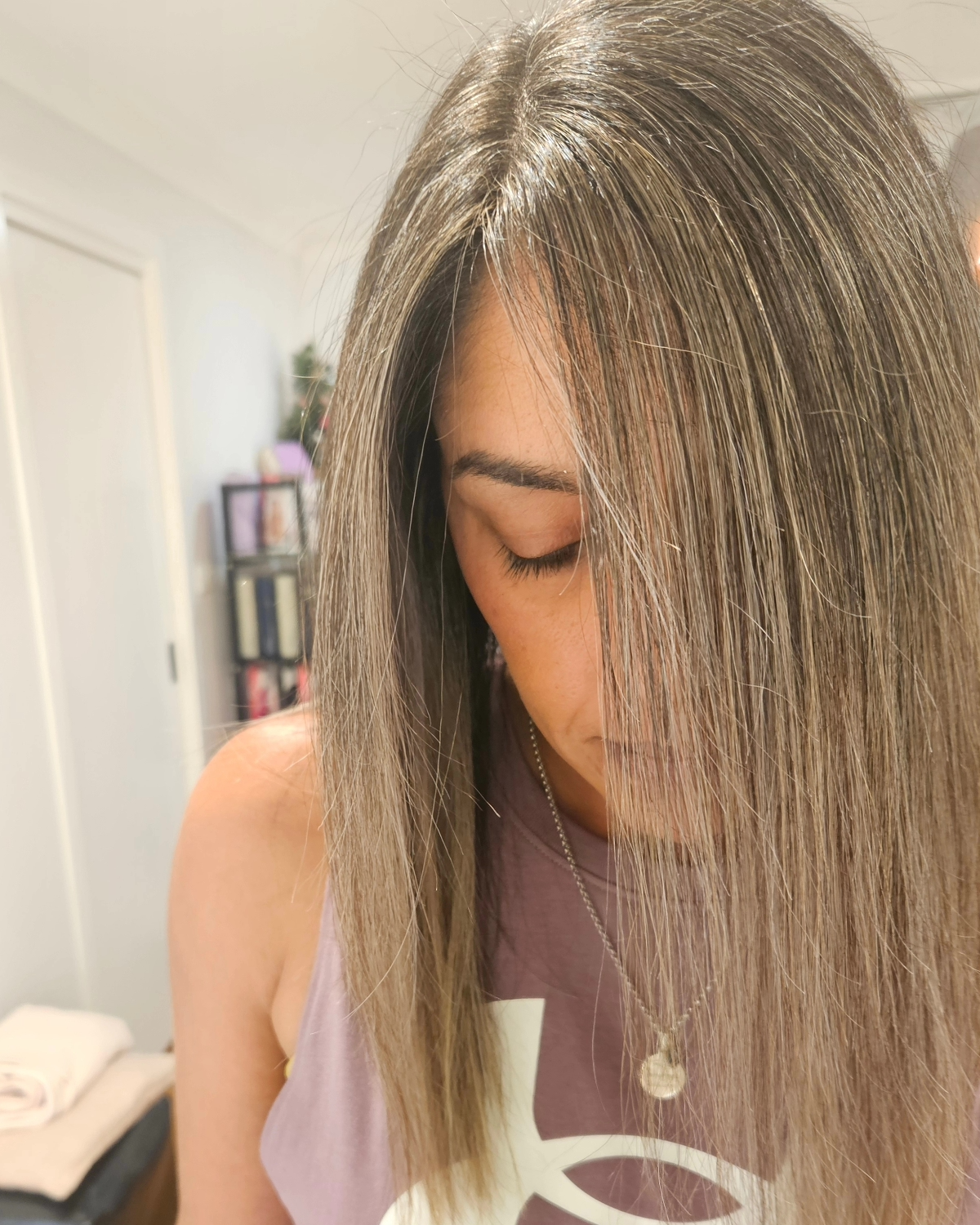 After photo of grey blending and sleek styling at Jazz Up Your Hair in Eagle Vale Sydney.
