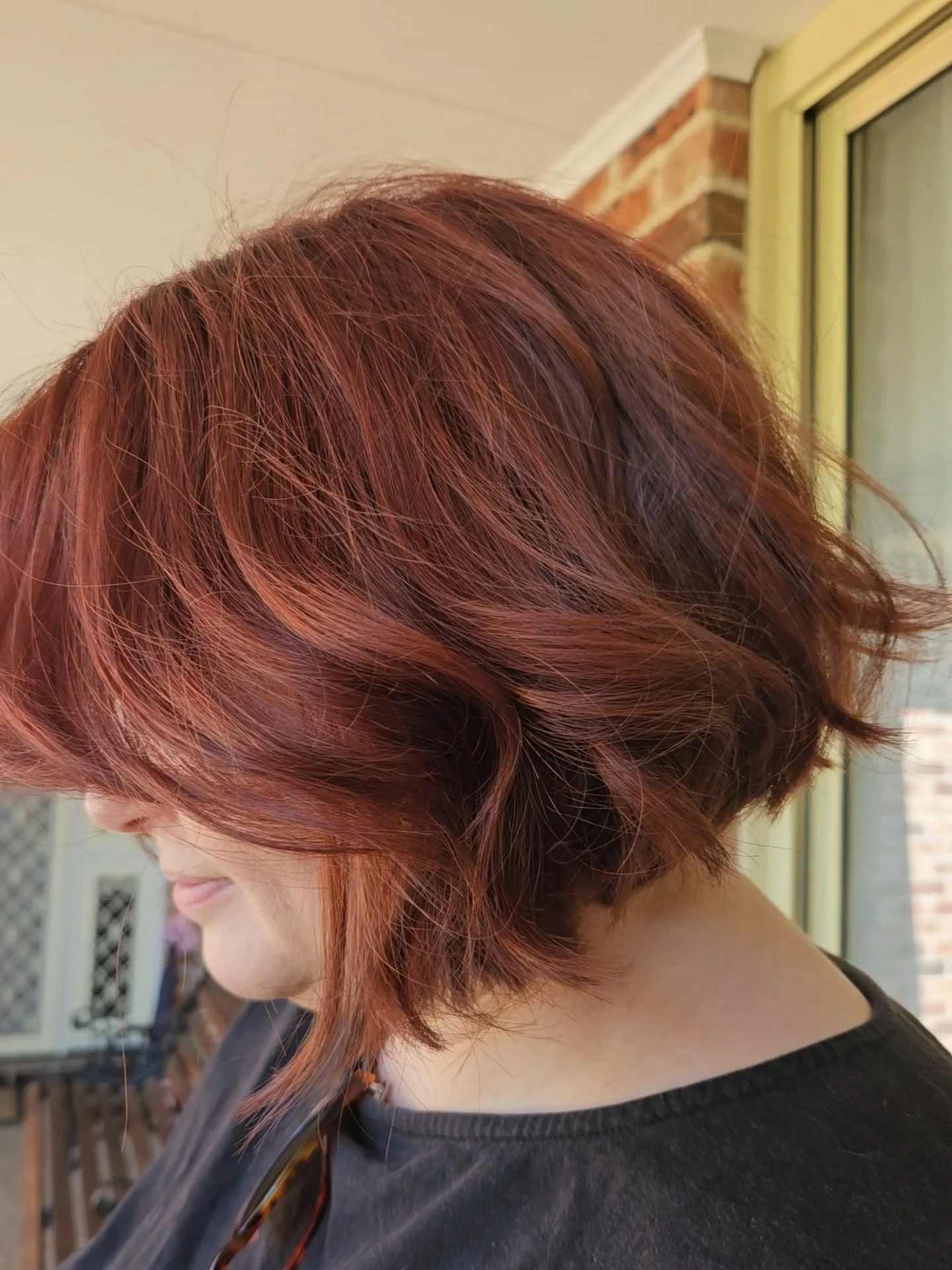 Copper bob haircut and vibrant colour transformation at Jazz Up Your Hair in Eagle Vale Sydney.