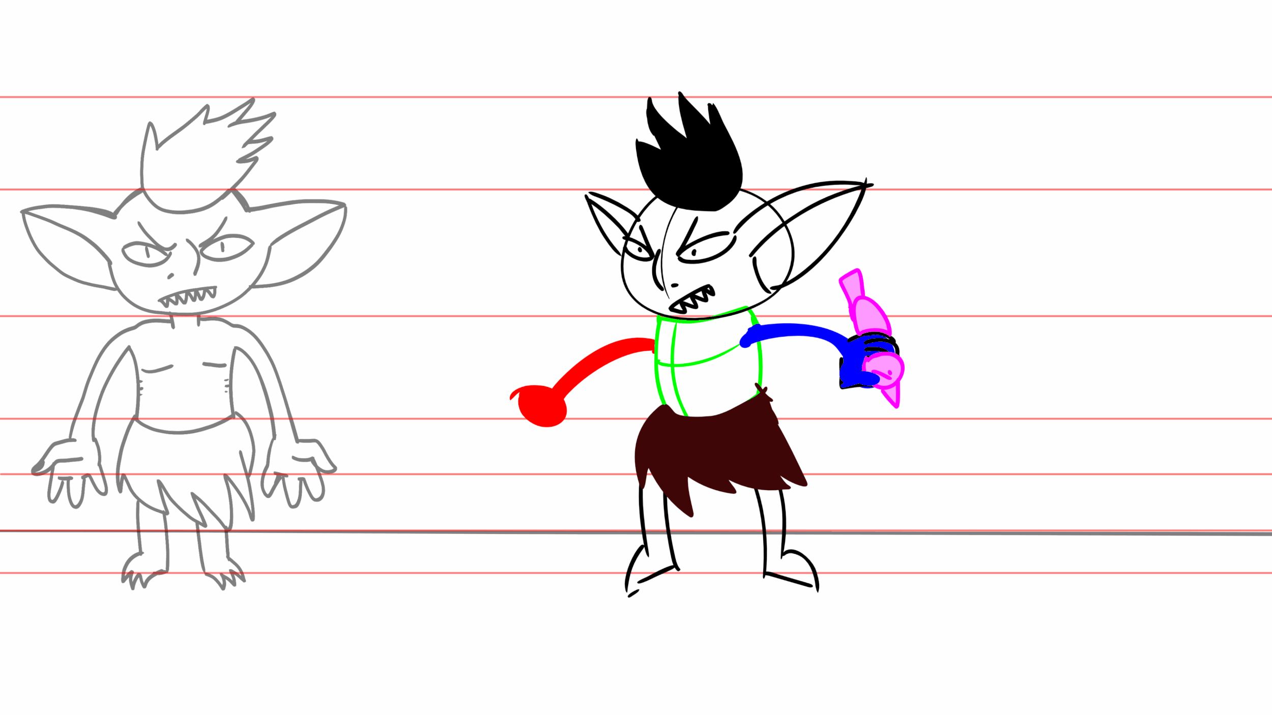 2D reference animatics for 3D animation of the projectile Goblin enemy