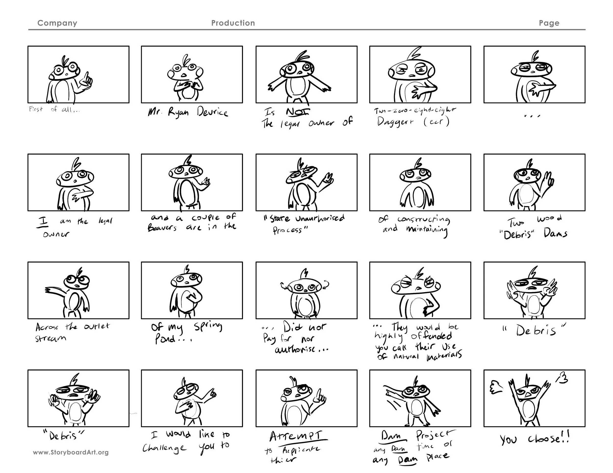 'Frog Lecture - Letters Live' thumbnail storyboard