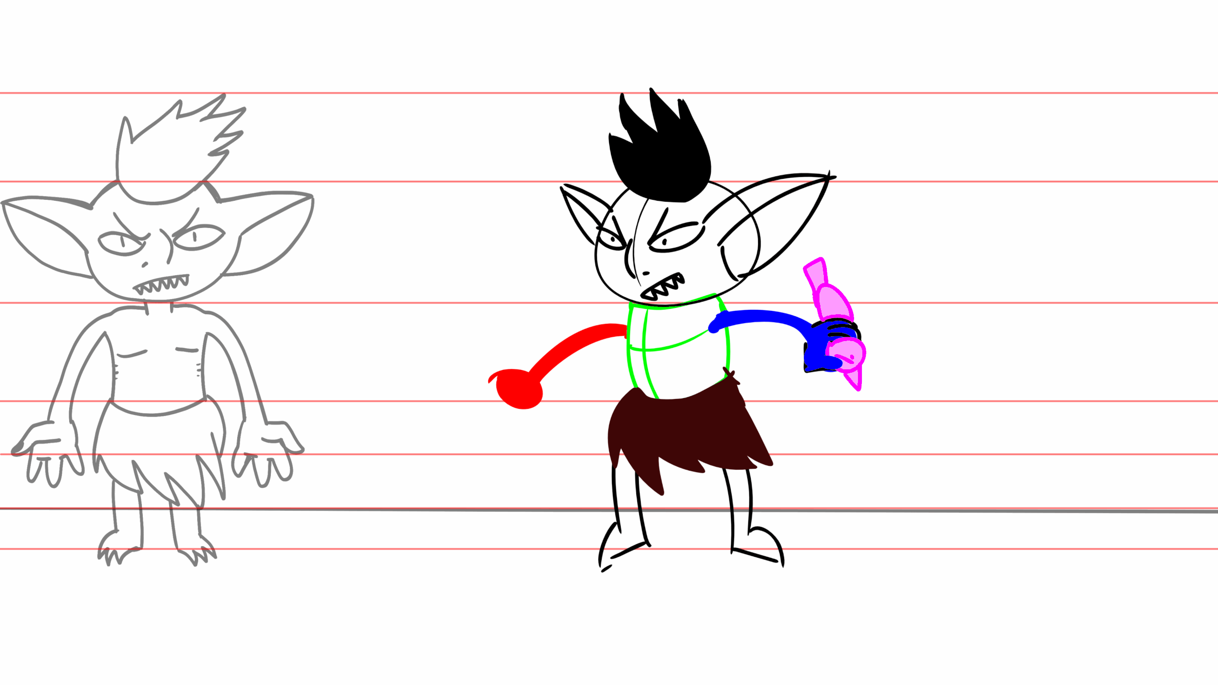 2D reference animatics for 3D animation of the projectile Goblin enemy