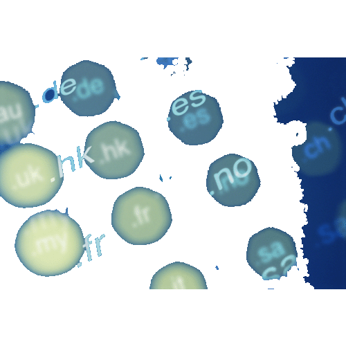 Digital illustration of globes with country codes and internet top-level domains