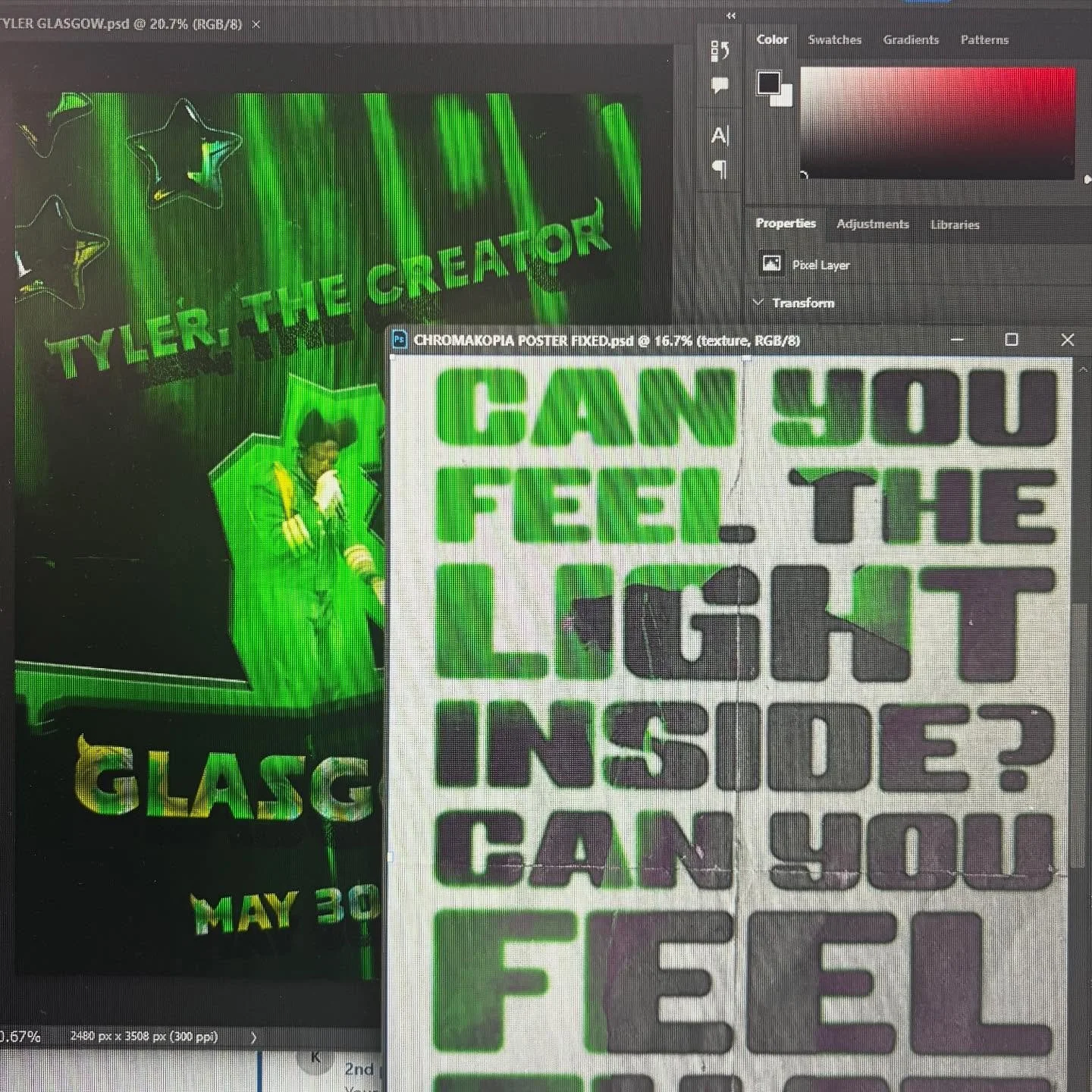 a sneak peak at a live brief using own photography from Tyler, The Creator&rsquo;s Chromakopia tour last year⋆｡&deg;✩