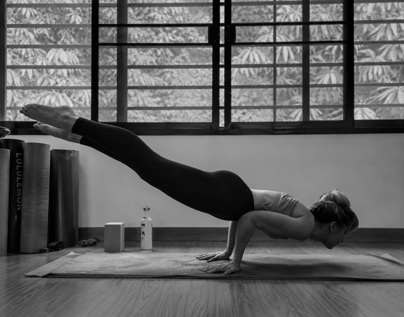Woman in advanced pose at Yoga for Mortals, a yoga studio in Leigh-on-Sea, Essex.