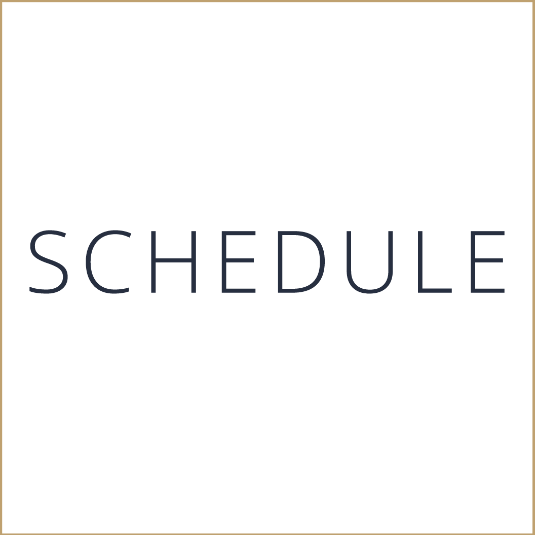The word 'SCHEDULE' written in large, dark text centered on a white background with a beige border.