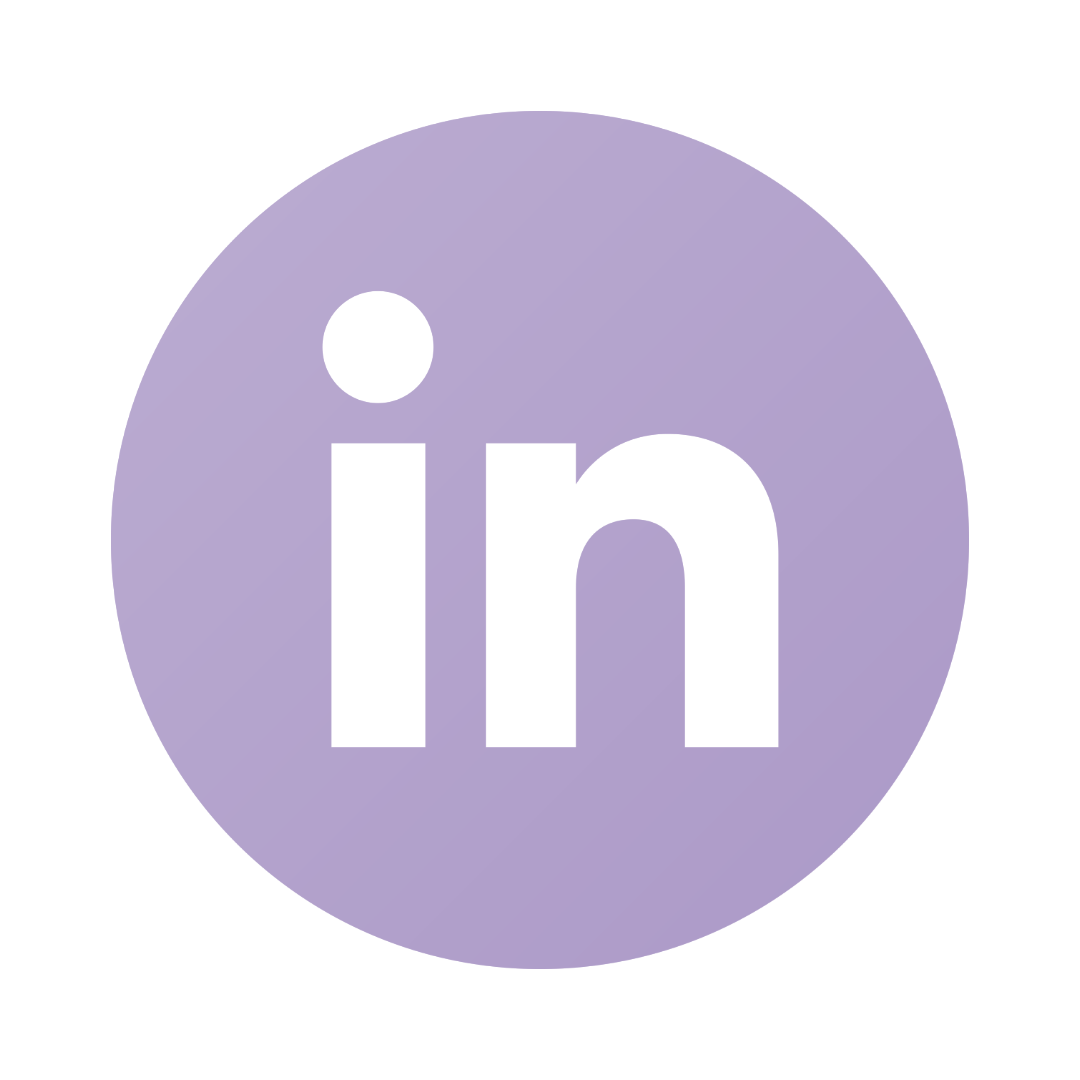 LinkedIn app icon with purple circle background and white 'in' text.