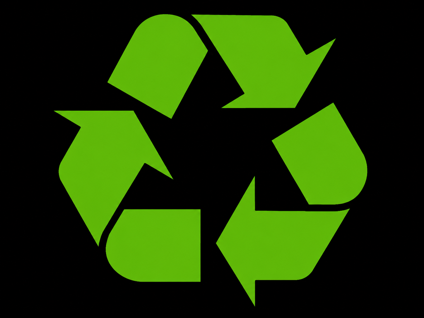 Green recycling symbol on a black background.