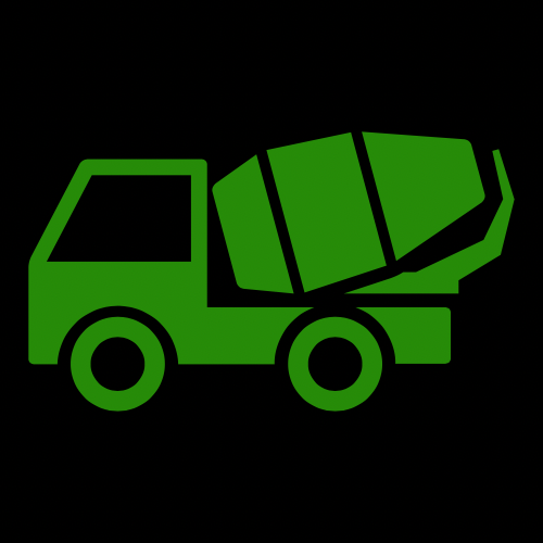 Green cement mixer truck icon on black background