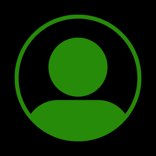 Green user profile icon on black background.