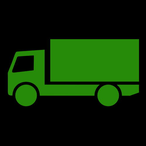 Green delivery truck icon with a black background.