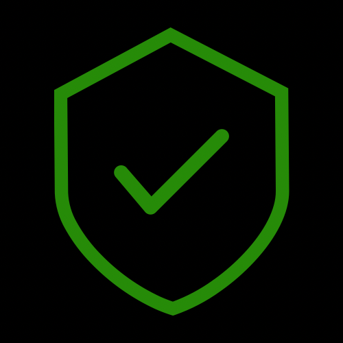 Green shield with a checkmark indicating security or protection.