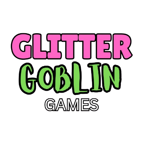 Logo for Glitter Goblin Games with bold, colorful text.