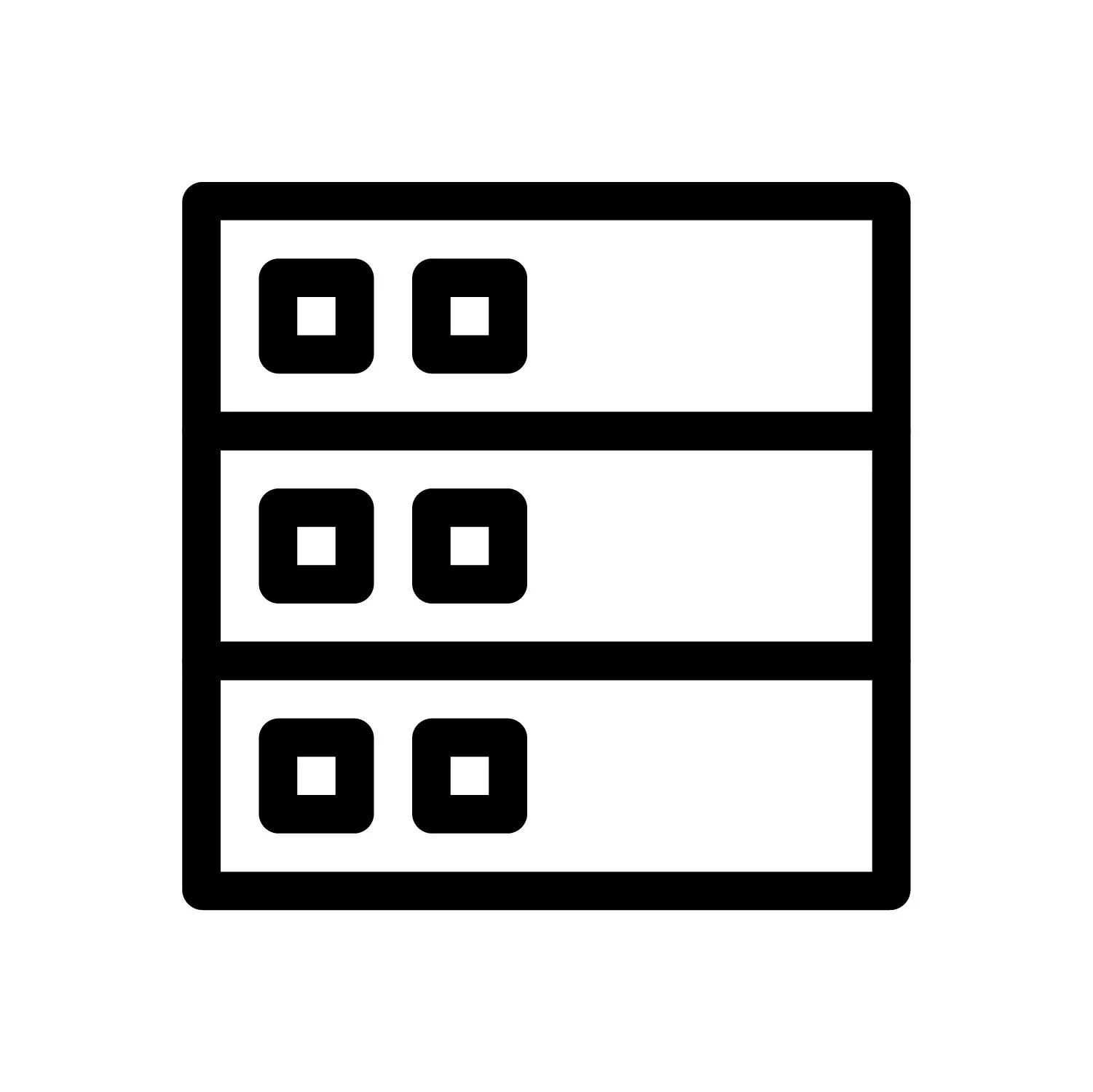 Black and white icon of a three modular box setup