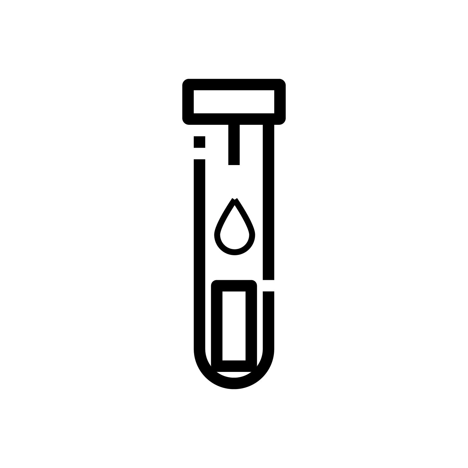 Black and white icon Test tube witrh awater droplet, referencing automated water testing