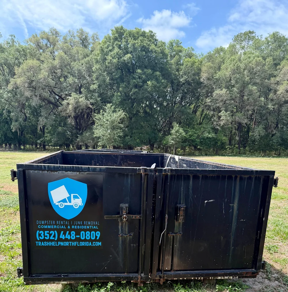 TrashHelp dumpster on a rural property