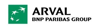 Logo van Arval BNP Paribas Group met groene achtergrond en witte symbolen.