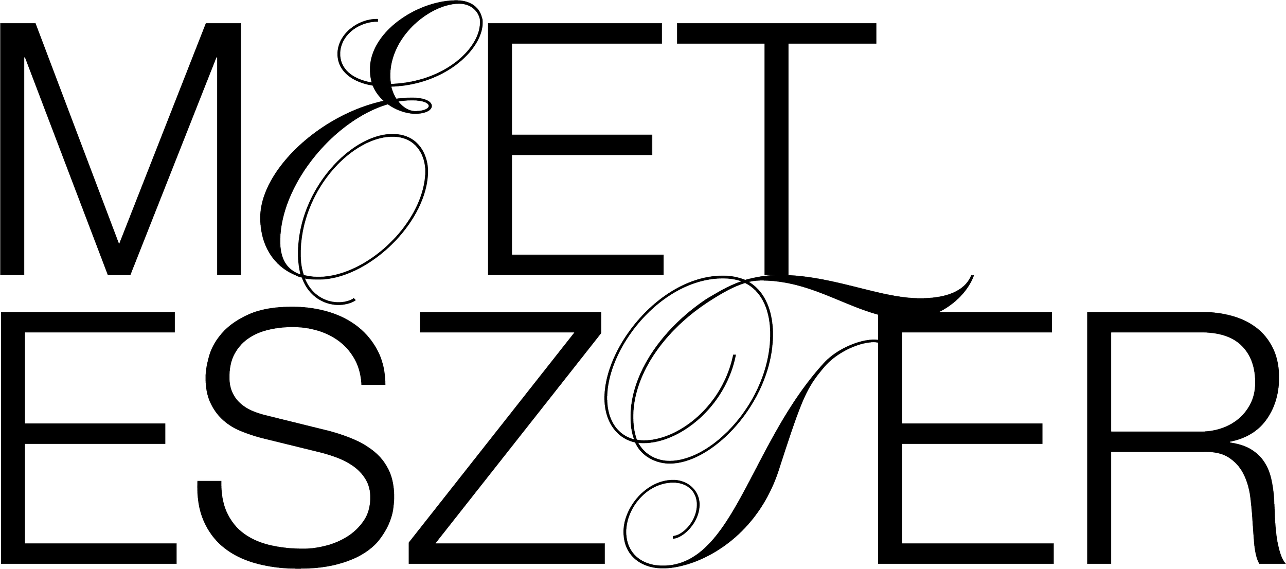 Outline of the phrase 'MEET ESZTER' with stylized, handwritten font on a black background.