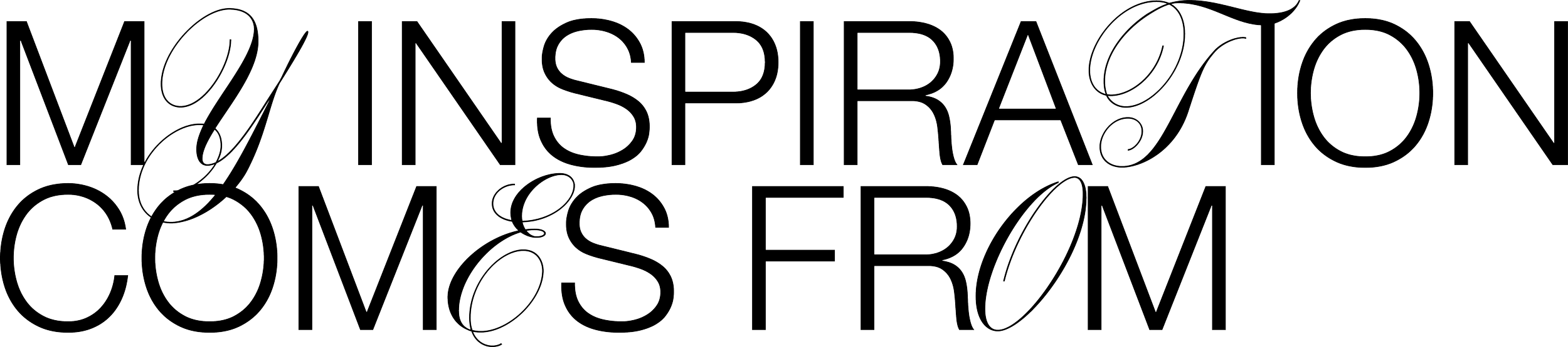 Text saying 'My Inspiration Comes From' in a stylized, outline font with swirling decorative elements.