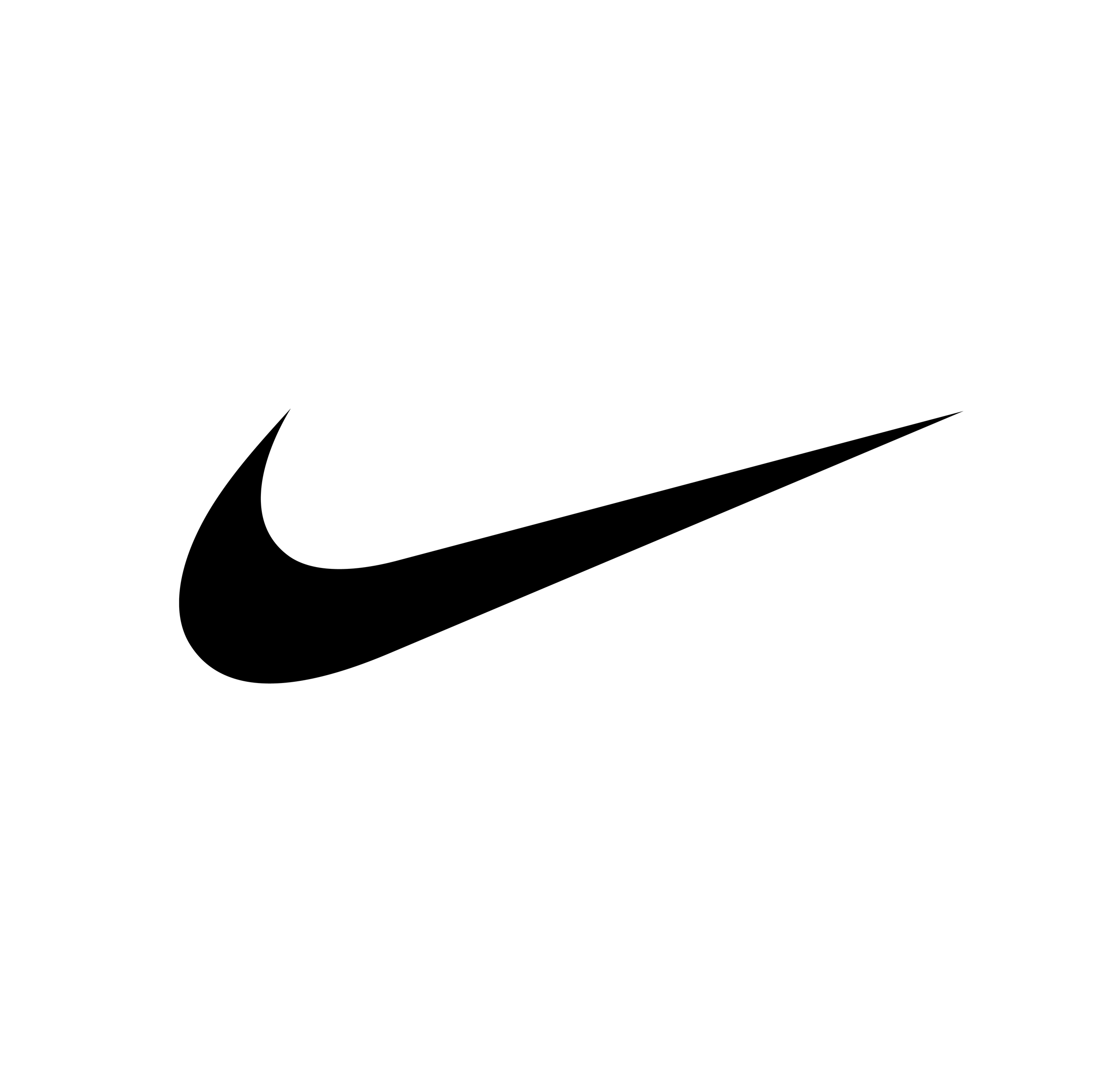 Black Nike swoosh logo on a white background.