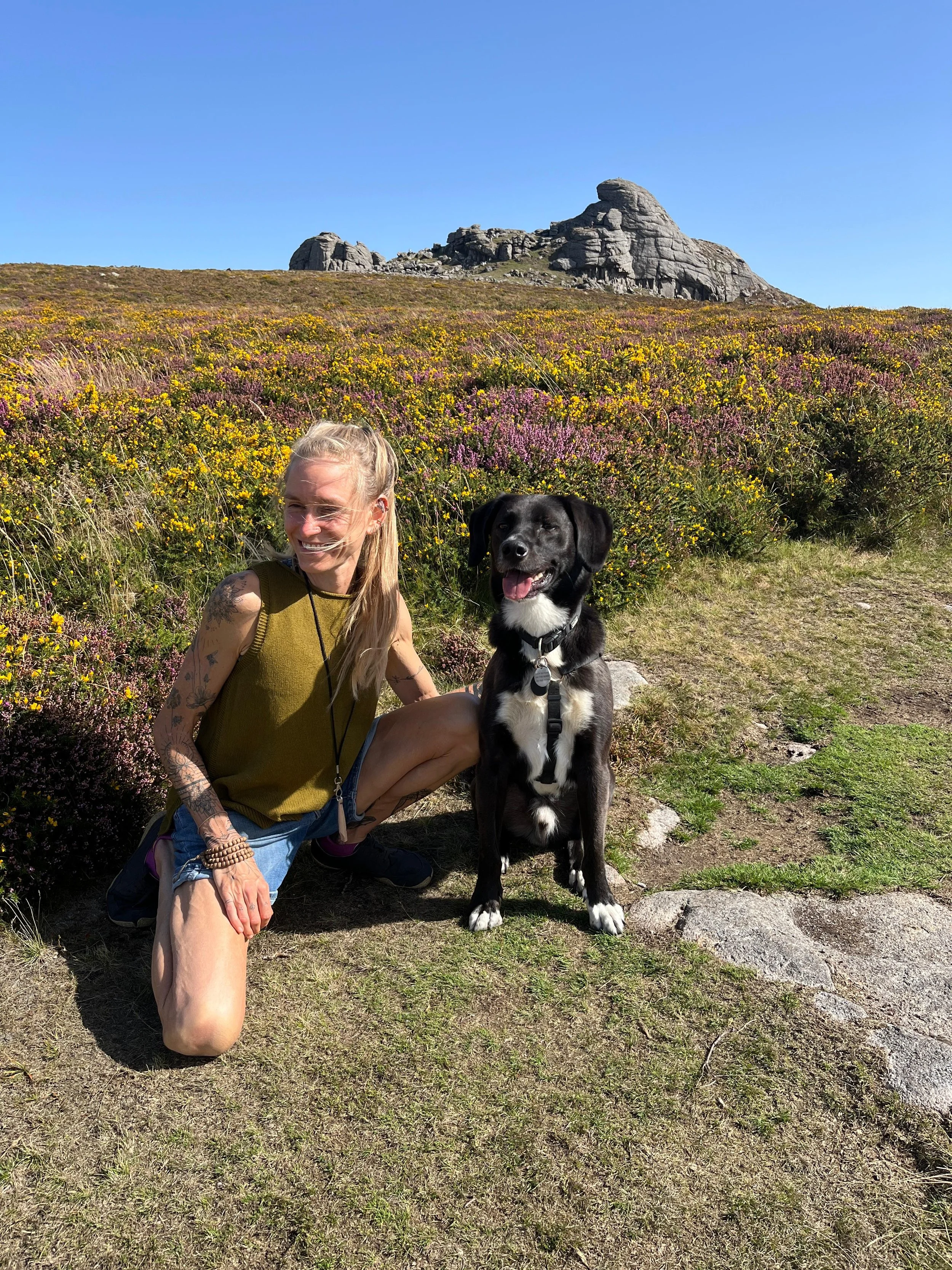 Julia Austin Dog Walking Buddy in Front of Haytor Rocks