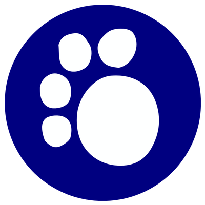 Blue circular background with a white paw print.