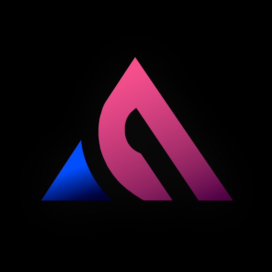 Stylized abstract logo with a pink and purple gradient, featuring a triangular shape with a blue triangle at the bottom left.