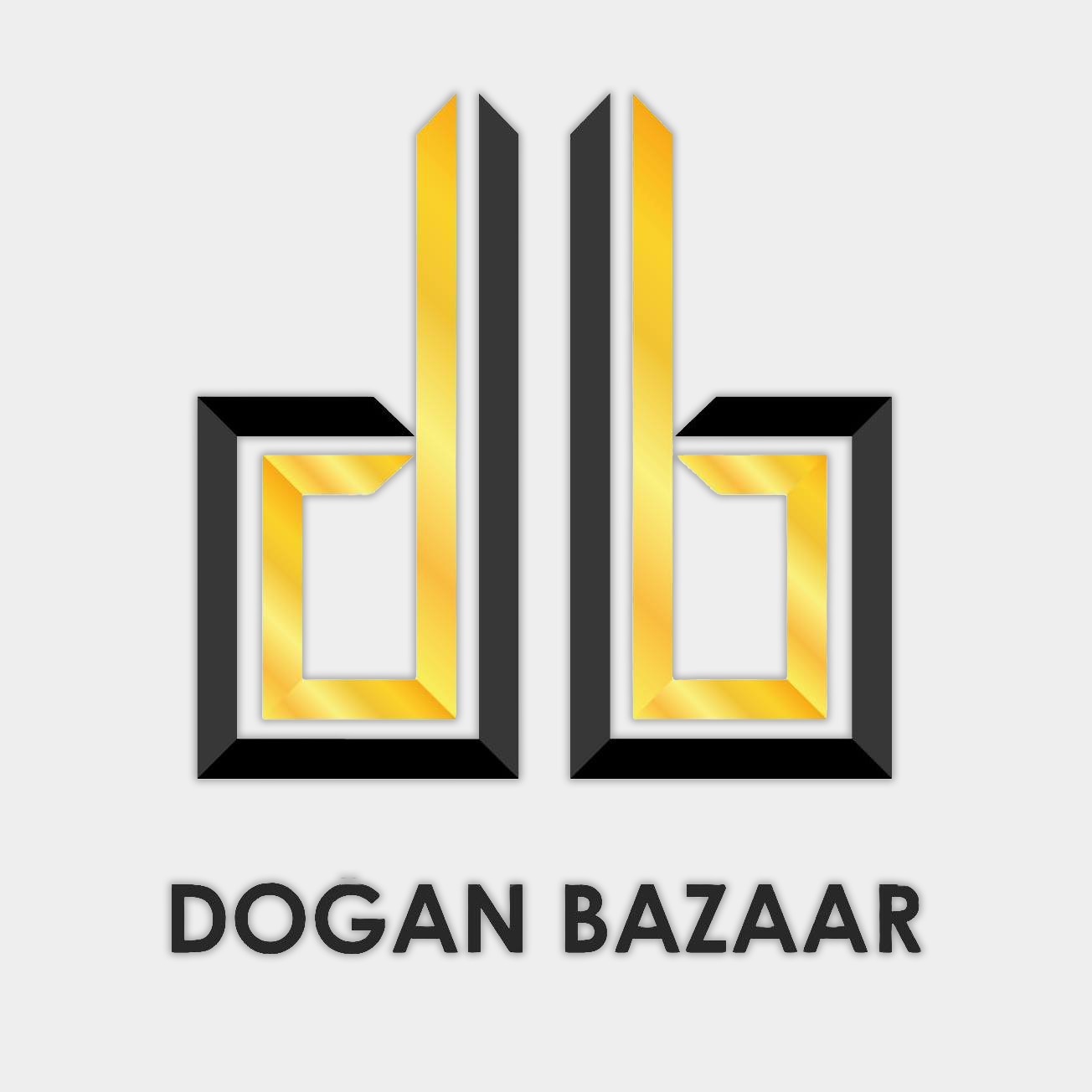 A logo for Dogan Bazaar featuring stylized black and gold geometric shapes forming the initials 'D' and 'B', with the words 'Dogan Bazaar' written below in black.