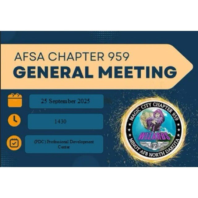 TEAM MINOT! 

Please join us at our next General Meeting! 

📅 : 25 September 2025
⏰: 1430
🏛️: Professional Development Center (PDC) 

✨Meeting Highlight(s)✨
➡️Norwegian Foot March After Action
➡️Oct events brainstorming for Pumpkin Walk at Woodland