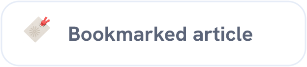 A digital bookmark icon with a red pin and a beige tag displaying the text 'Bookmarked article'.