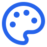 A simplified blue face icon with a neutral expression and small circular eyes.