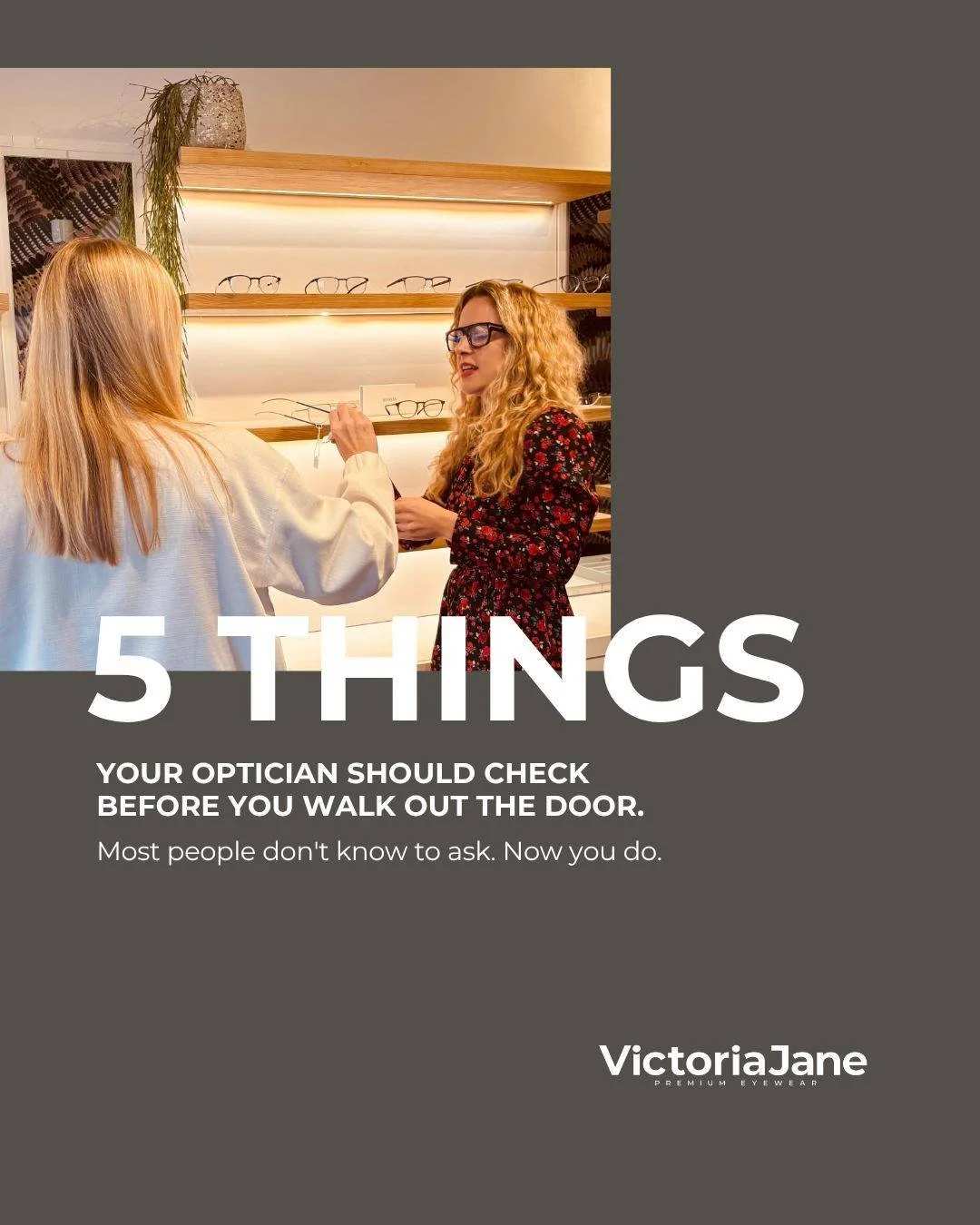 Most people try on glasses and ask: do I like how they look?

But a proper fitting goes much deeper than that. Here are the 5 things Victoria checks on every single frame before it ever leaves the store.

Swipe through to see what you should always e