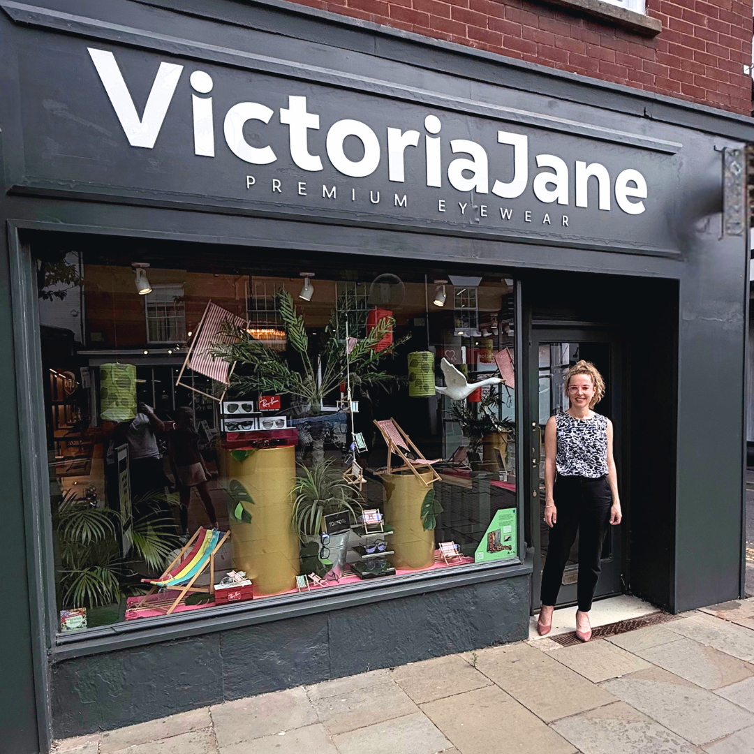 Vitoria Jane standing outside of the premium eyewear shop in warwick