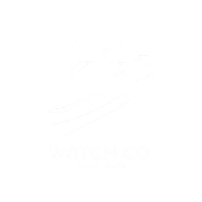 Logo de la marque Elkaz Watch Co. Swiss Made avec texte blanc sur fond noir.