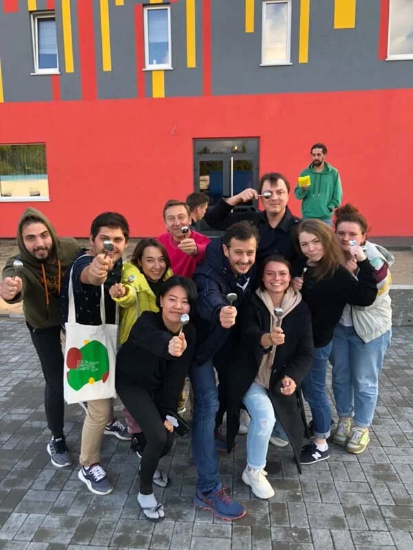 Attendees of Russian Barista Camp, organized by SCA Russia and the Friday Center in Kaliningrad, pose for the camera.