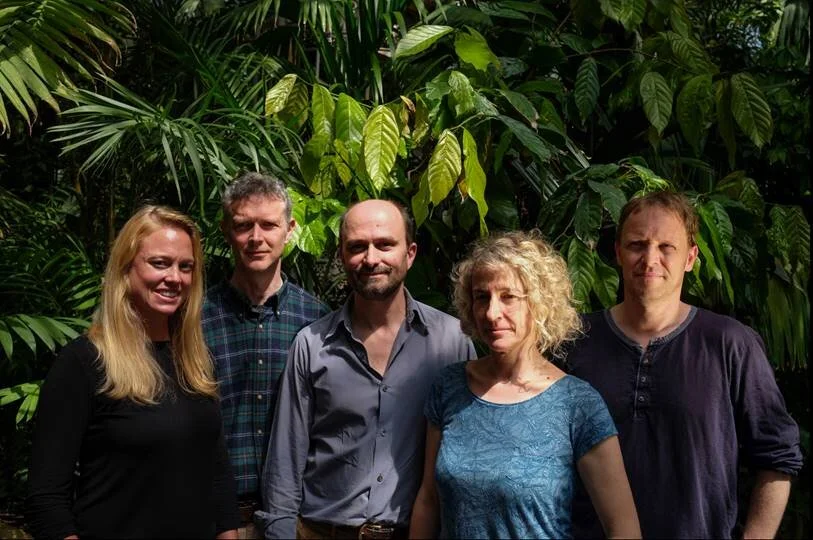 The Kew part of the Coffee Atlas of Ethiopia team, from left to right: Jenny Williams, Tim Wilkinson, Aaron Davis, Susana Baena, and Justin Moat. Image: David Post.